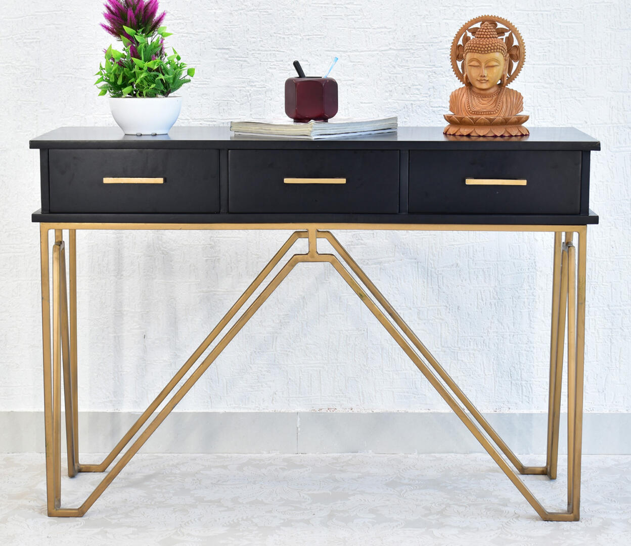 CASINO Console Hall black Table with Golden Finish
